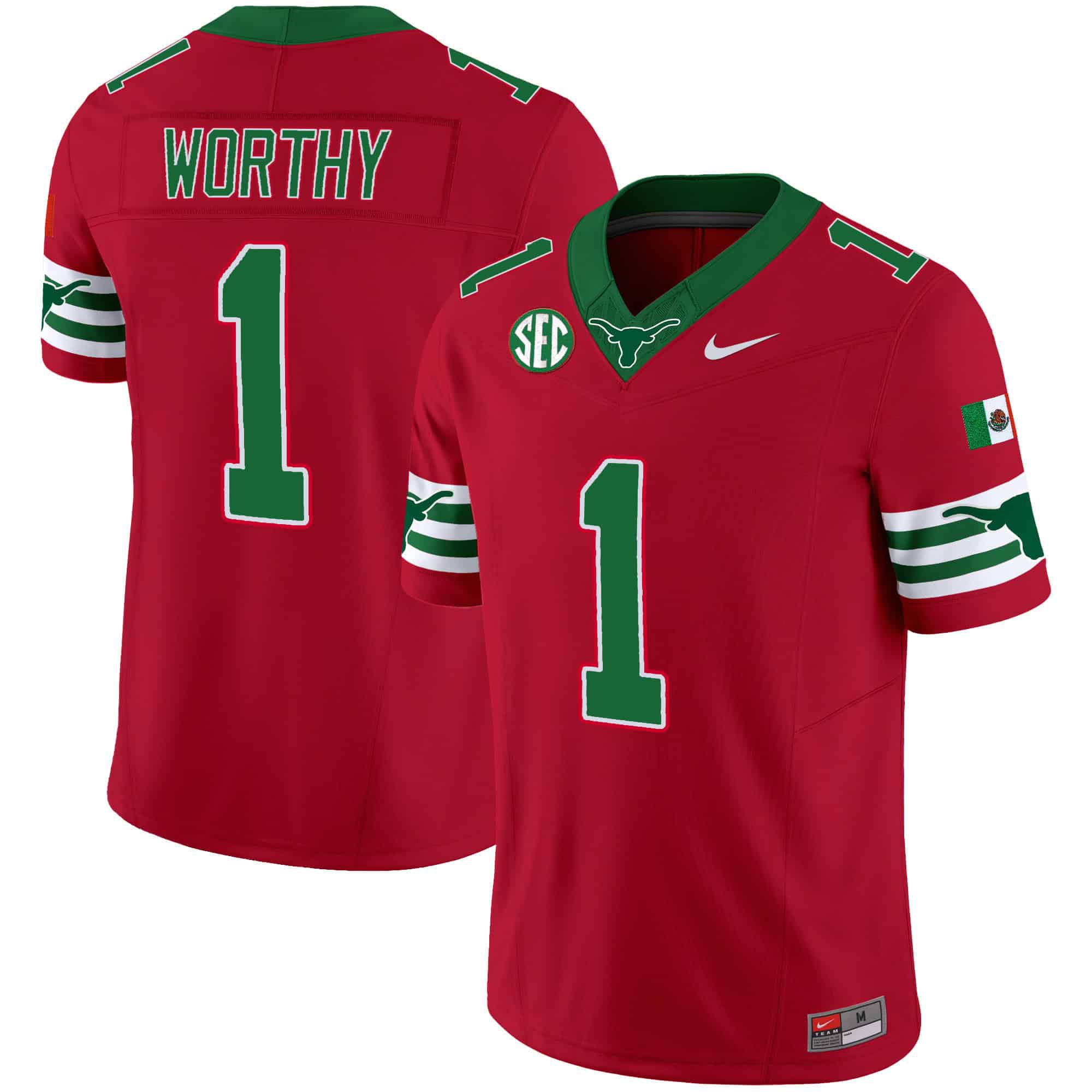 Men Texas Longhorns #1 Worthy Red 2024 Nike Mexico SEC Patch Vapor NCAA Jersey->indianapolis colts->NFL Jersey